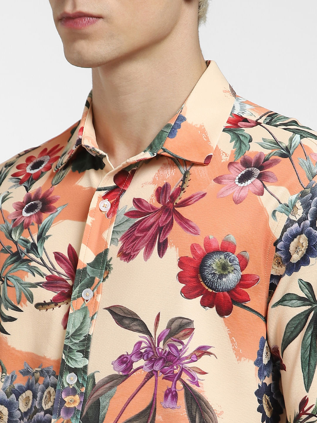 Peach Floral Full Sleeves Shirt
