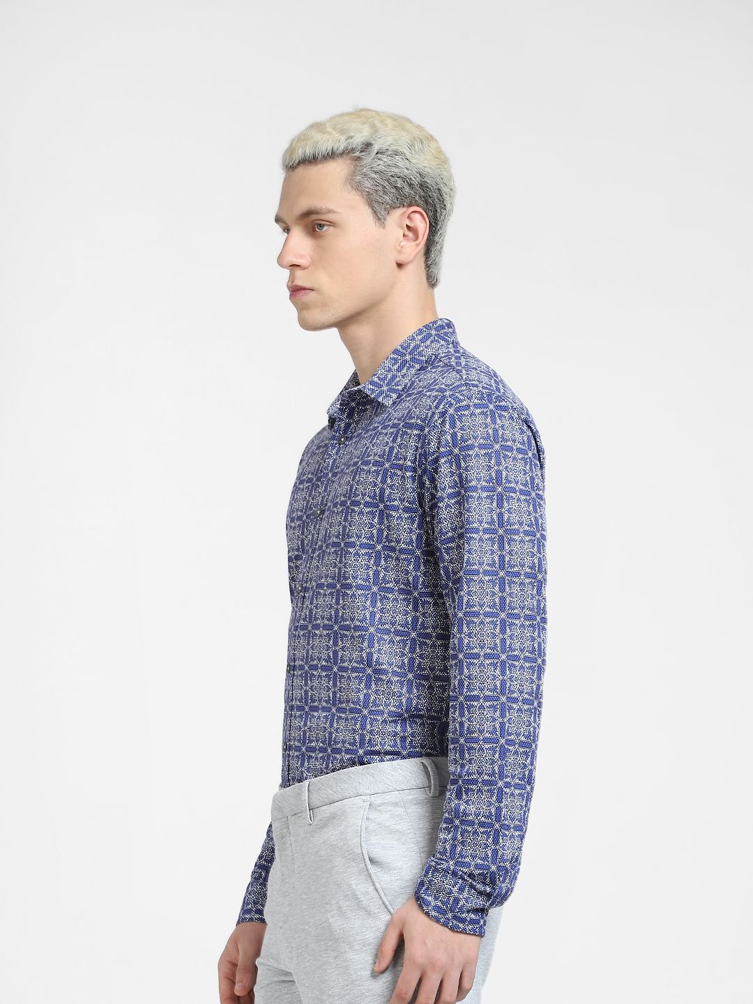 Blue Abstract Print Full Sleeves Shirt