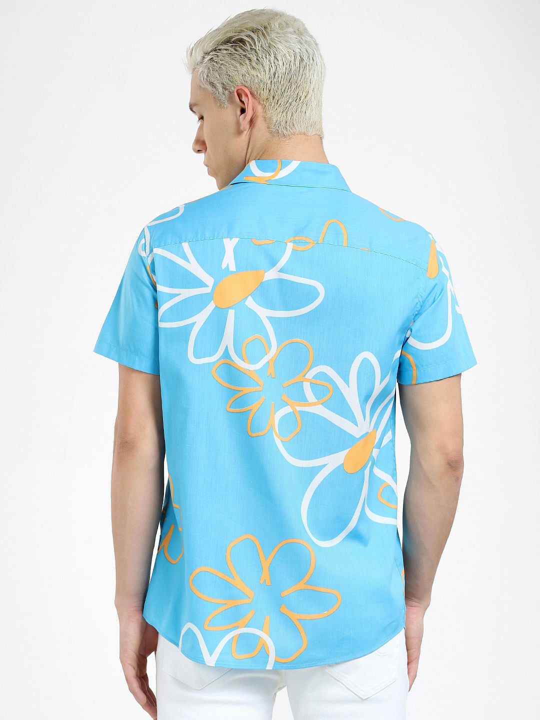 Blue Floral Short Sleeves Shirt