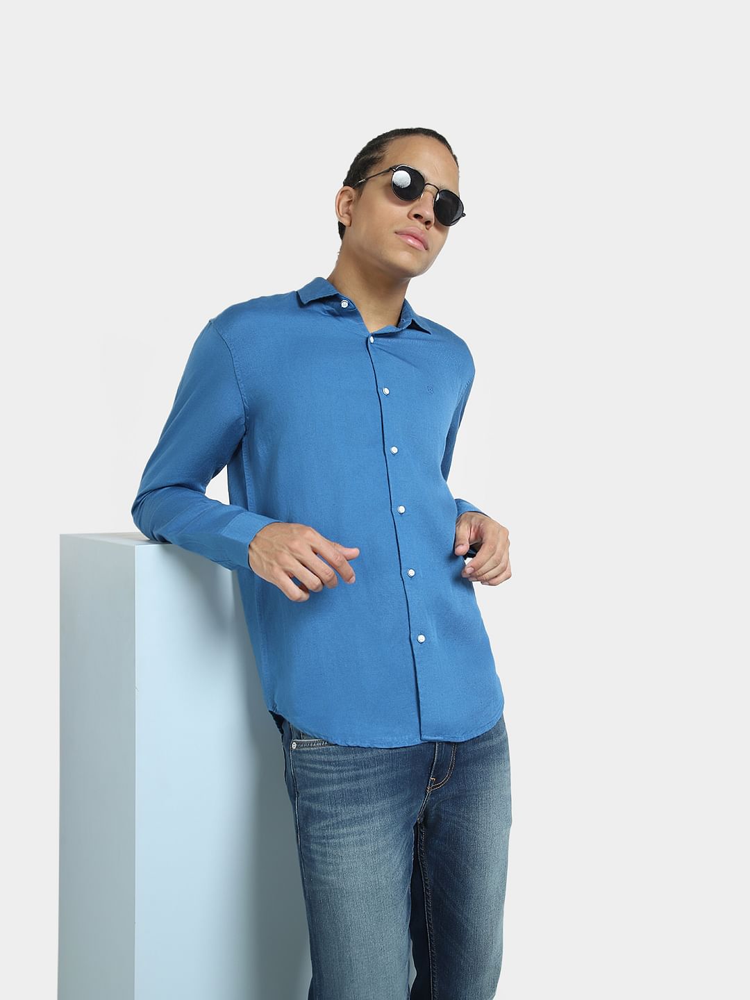 Blue Linen Full Sleeves Shirt