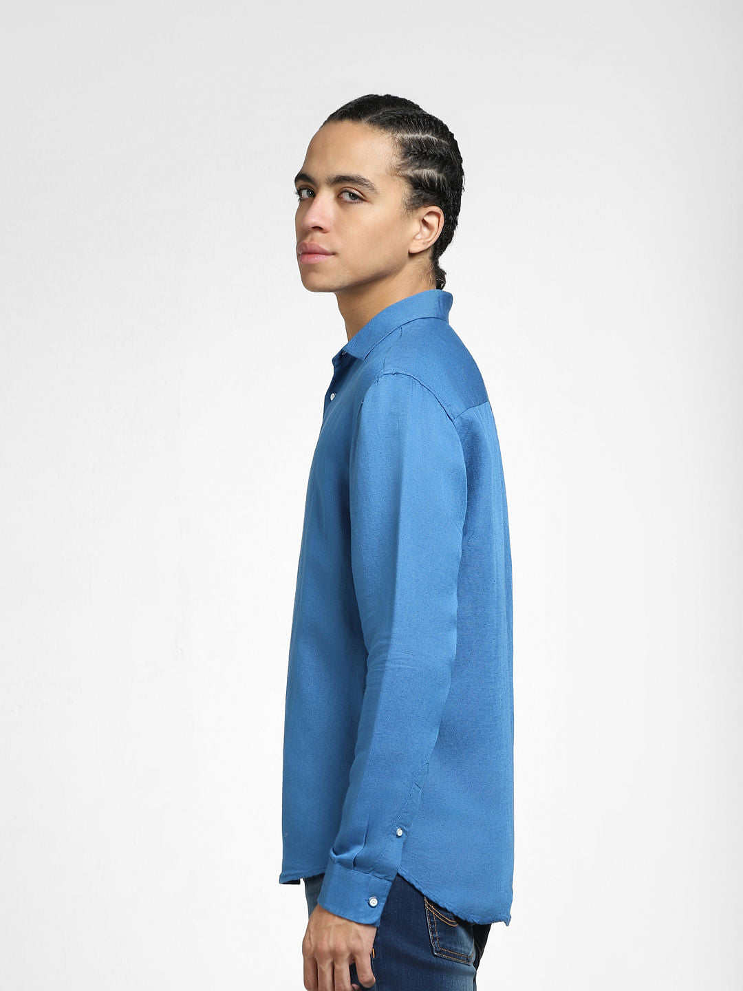 Blue Linen Full Sleeves Shirt