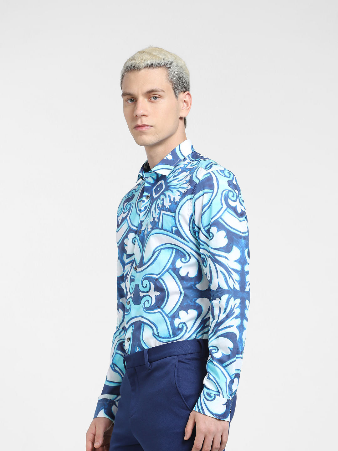 Blue Abstract Print Full Sleeves Shirt