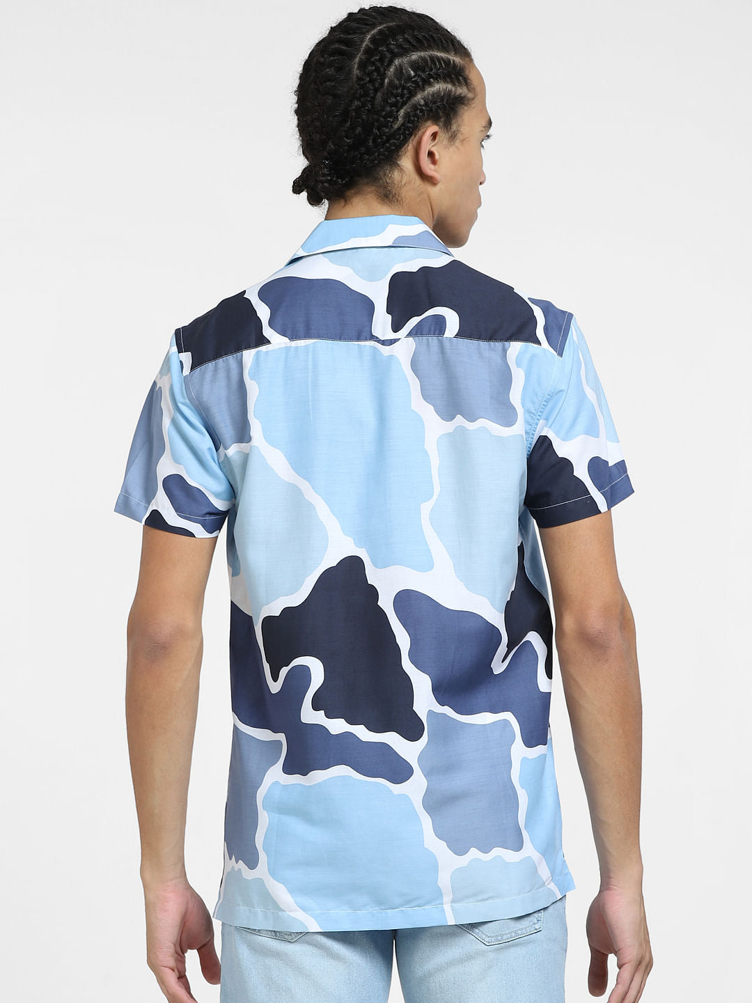 Blue Printed Short Sleeves Shirt