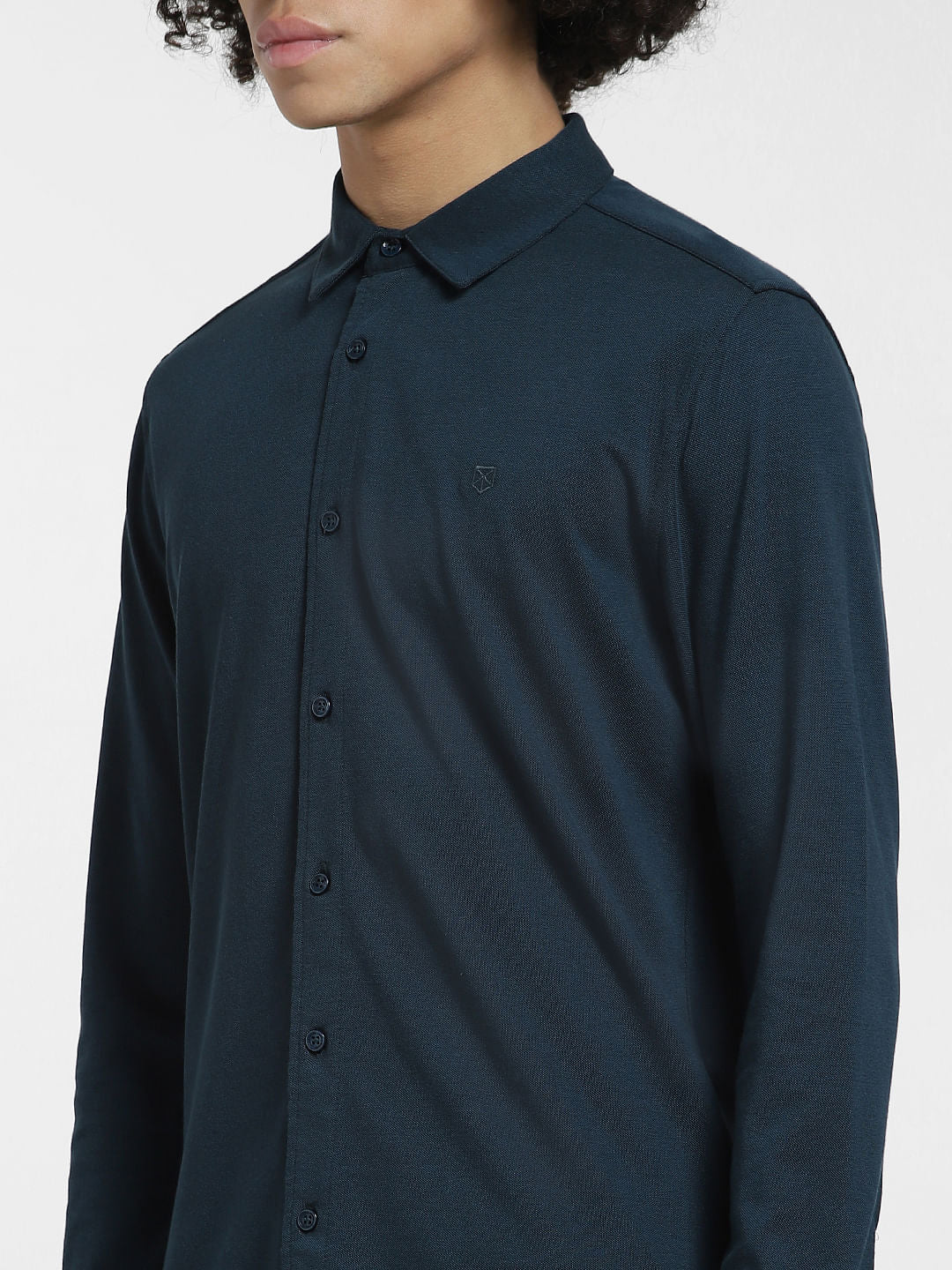 Deep Blue Knit Full Sleeves Shirt