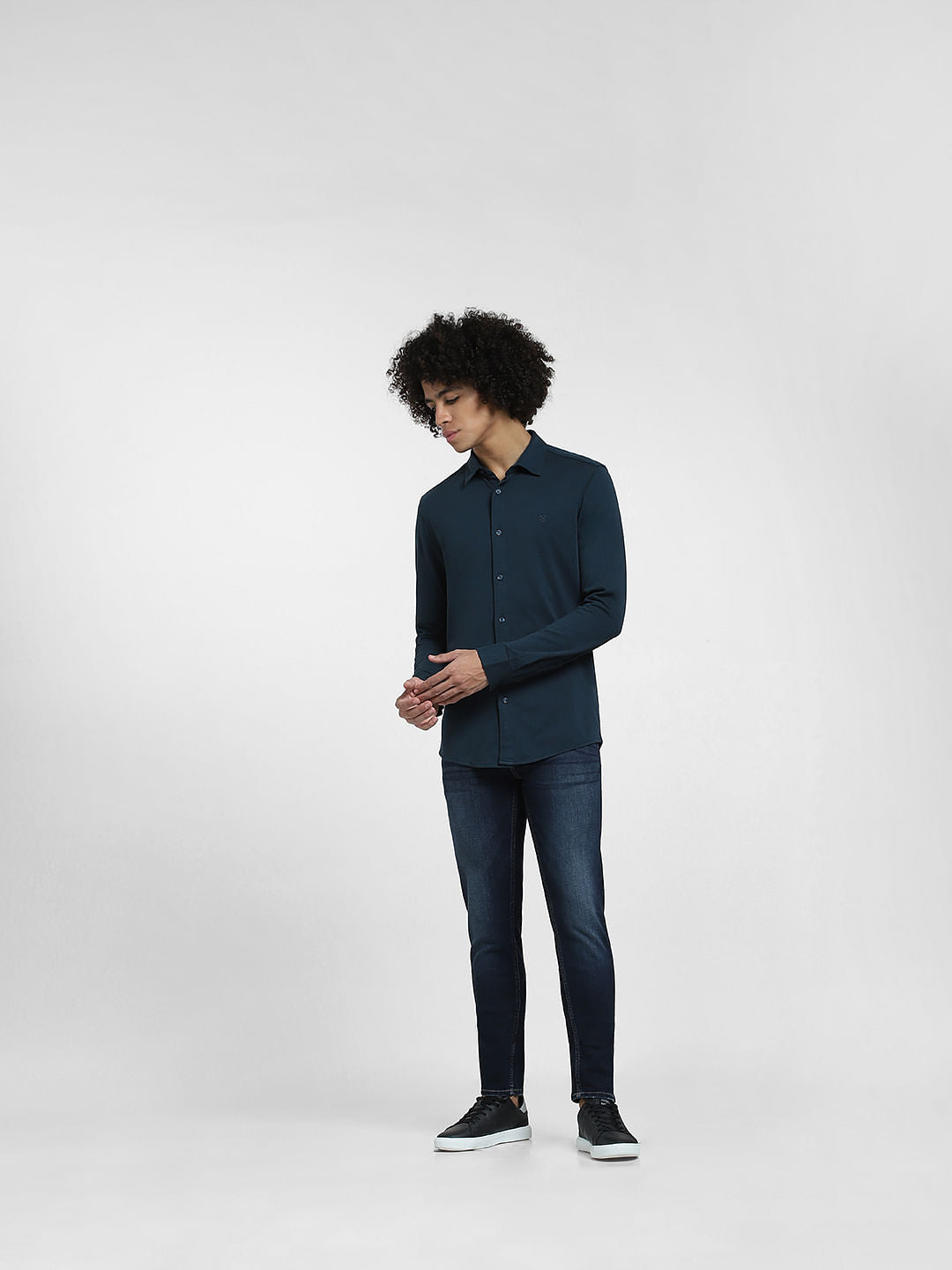 Deep Blue Knit Full Sleeves Shirt