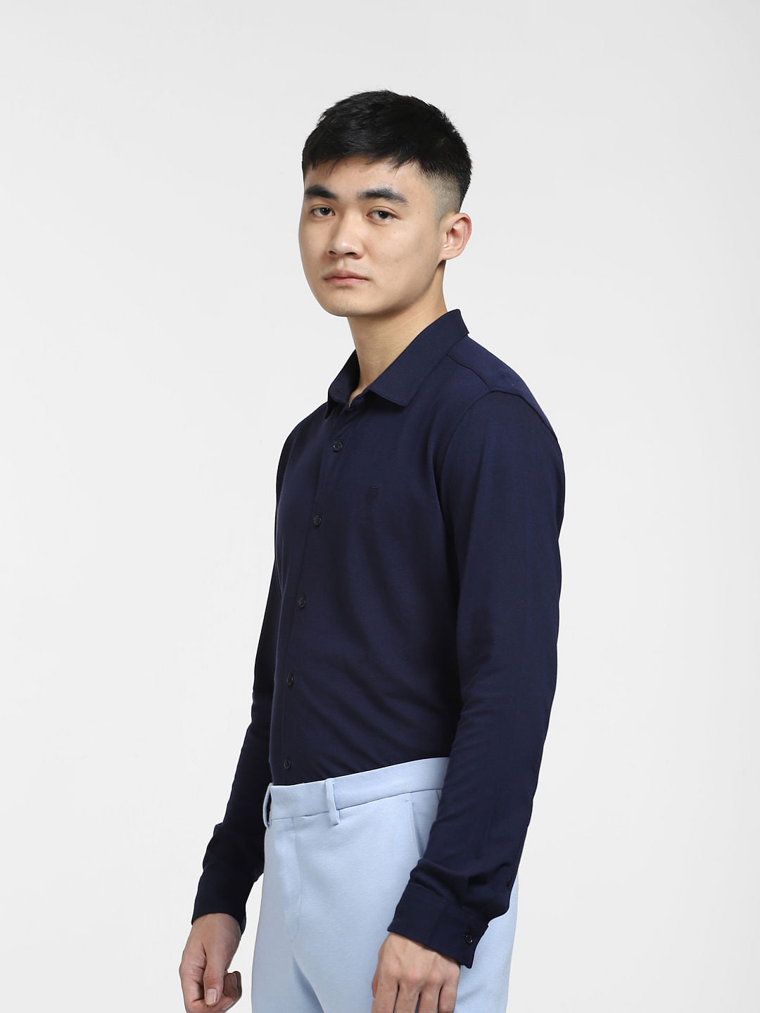 Navy Blue Knitted Full Sleeves Shirt