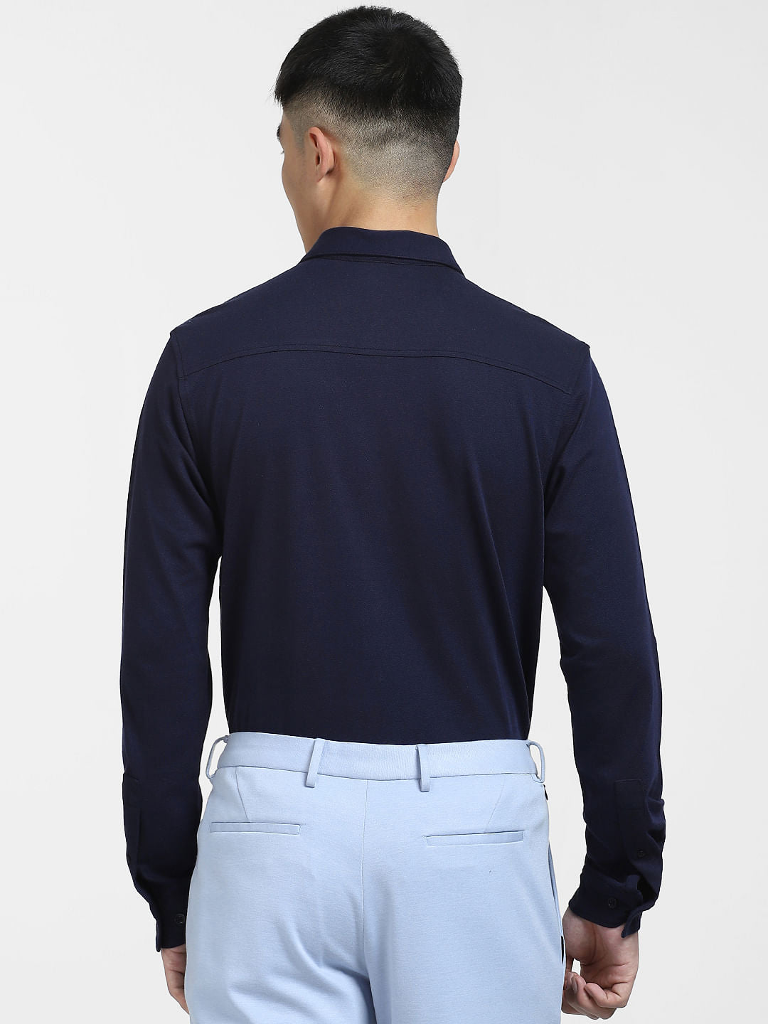 Navy Blue Knitted Full Sleeves Shirt