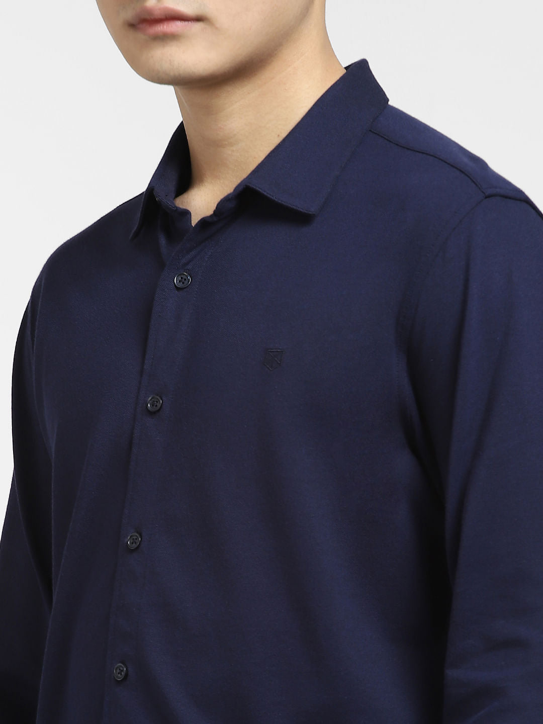 Navy Blue Knitted Full Sleeves Shirt
