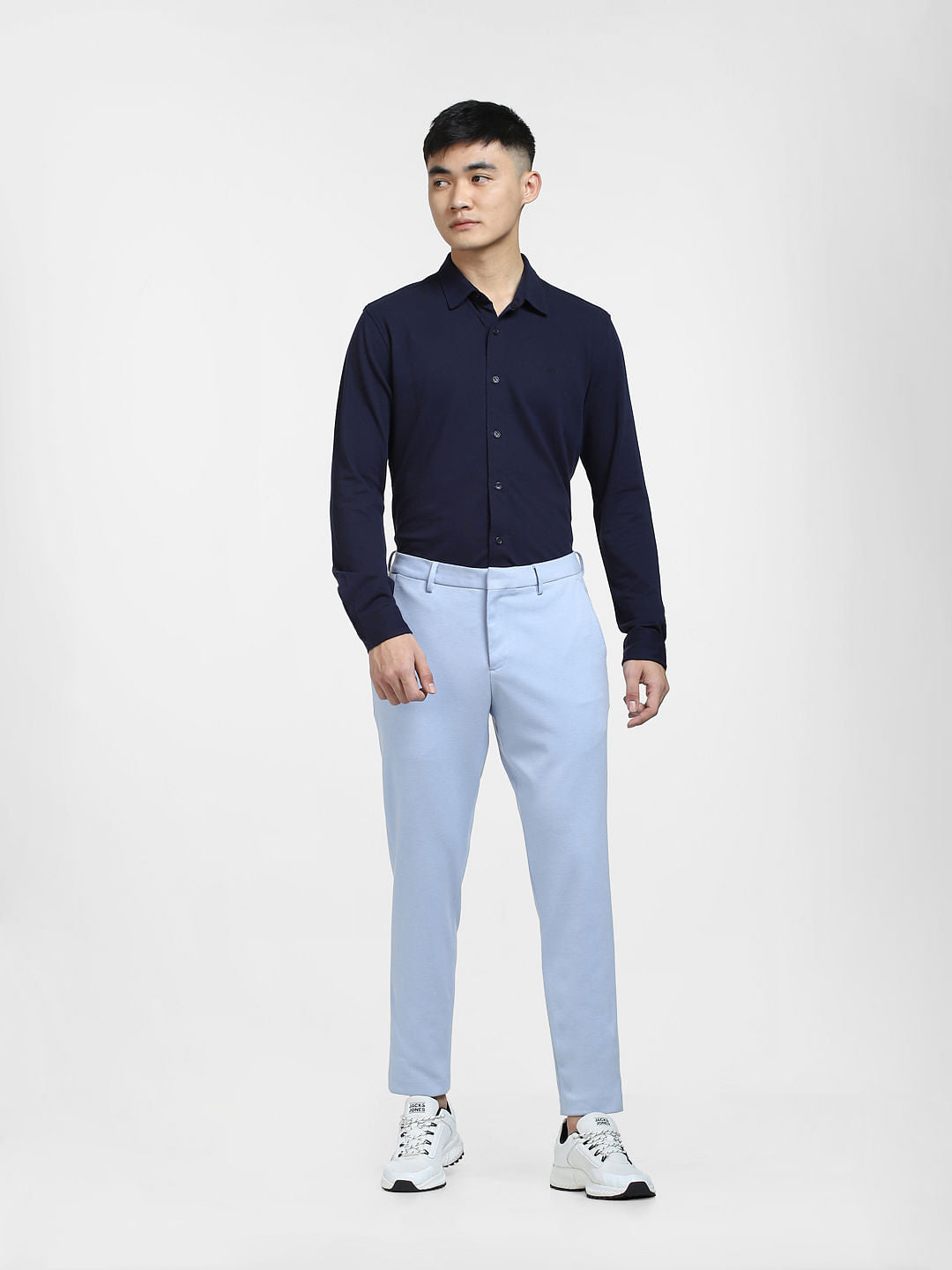 Navy Blue Knitted Full Sleeves Shirt