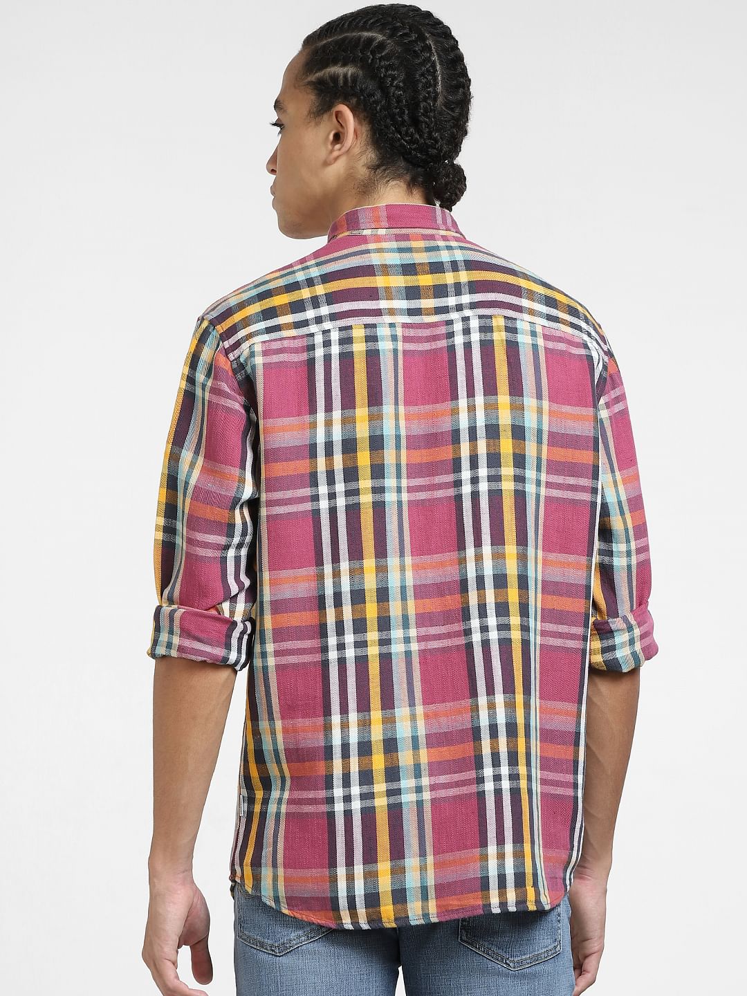 Pink Check Print Linen Shirt