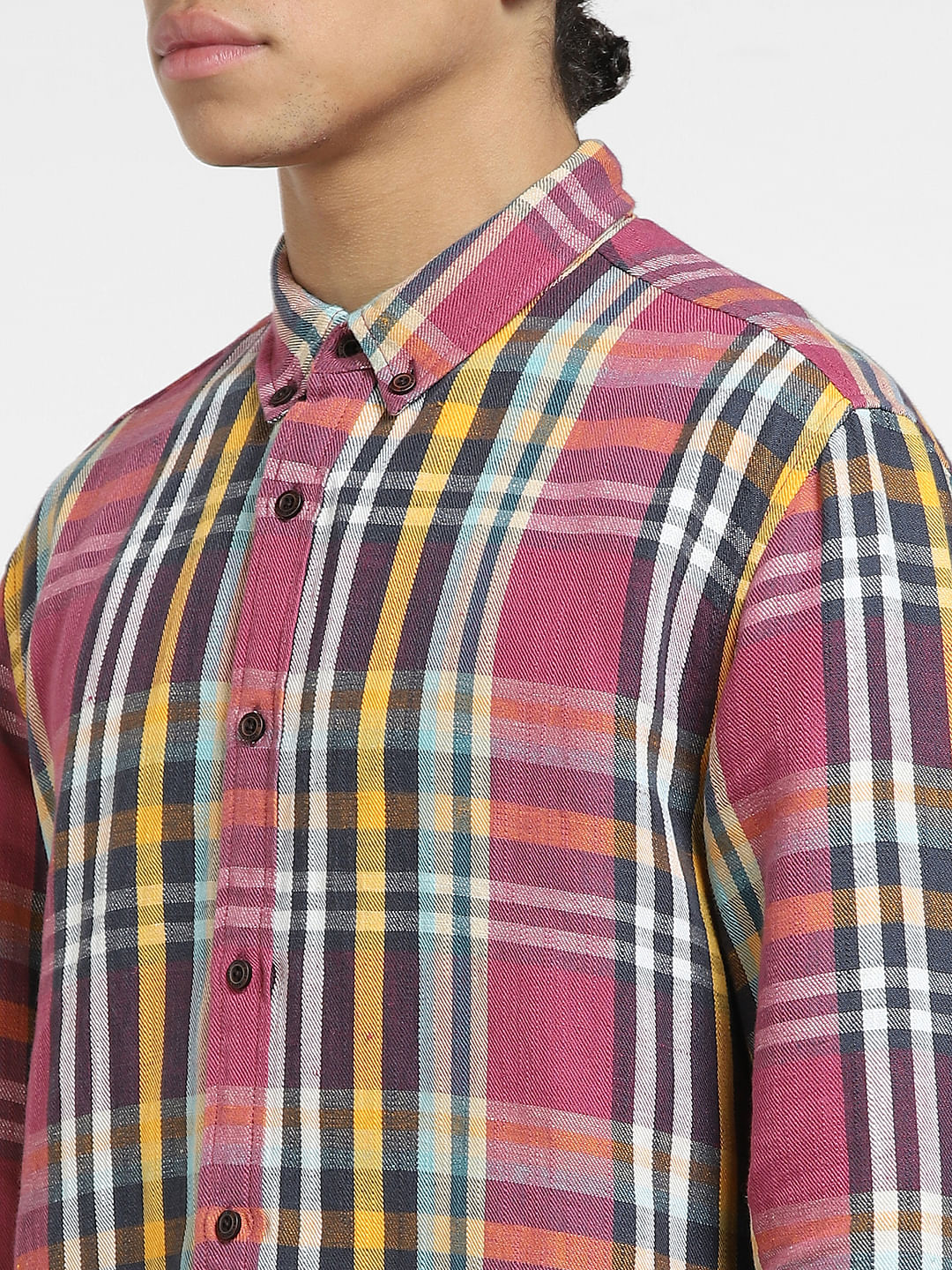 Pink Check Print Linen Shirt