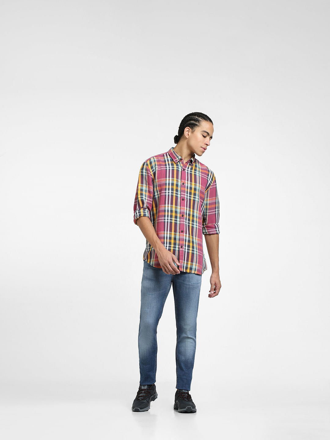 Pink Check Print Linen Shirt