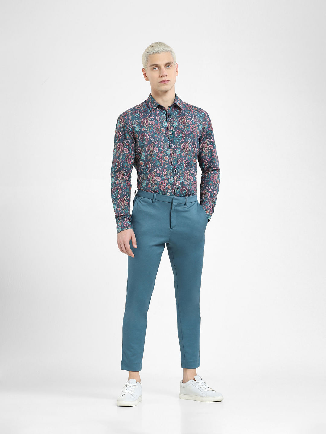 Blue Paisley Print Full Sleeves Shirt