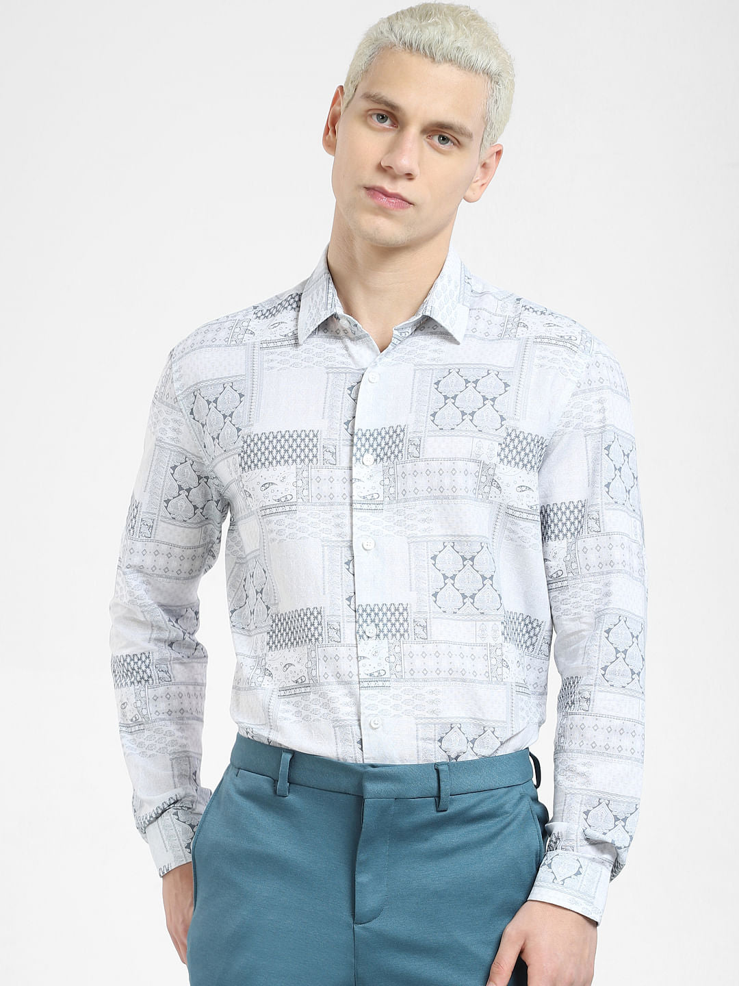 White Print Full Sleeves Shirt