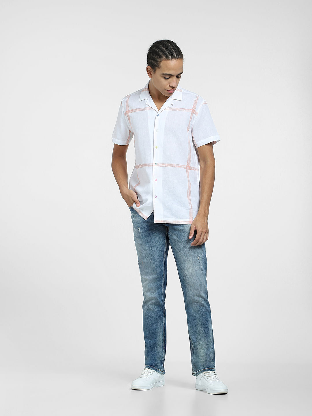 White Check Short Sleeves Shirt