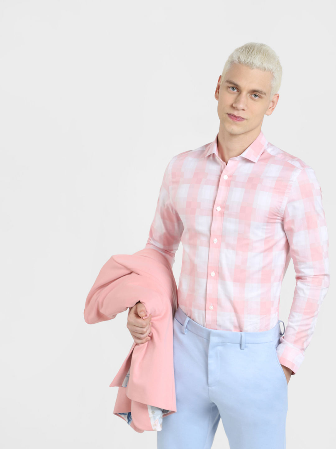 Light Pink Check Full Sleeves Shirt