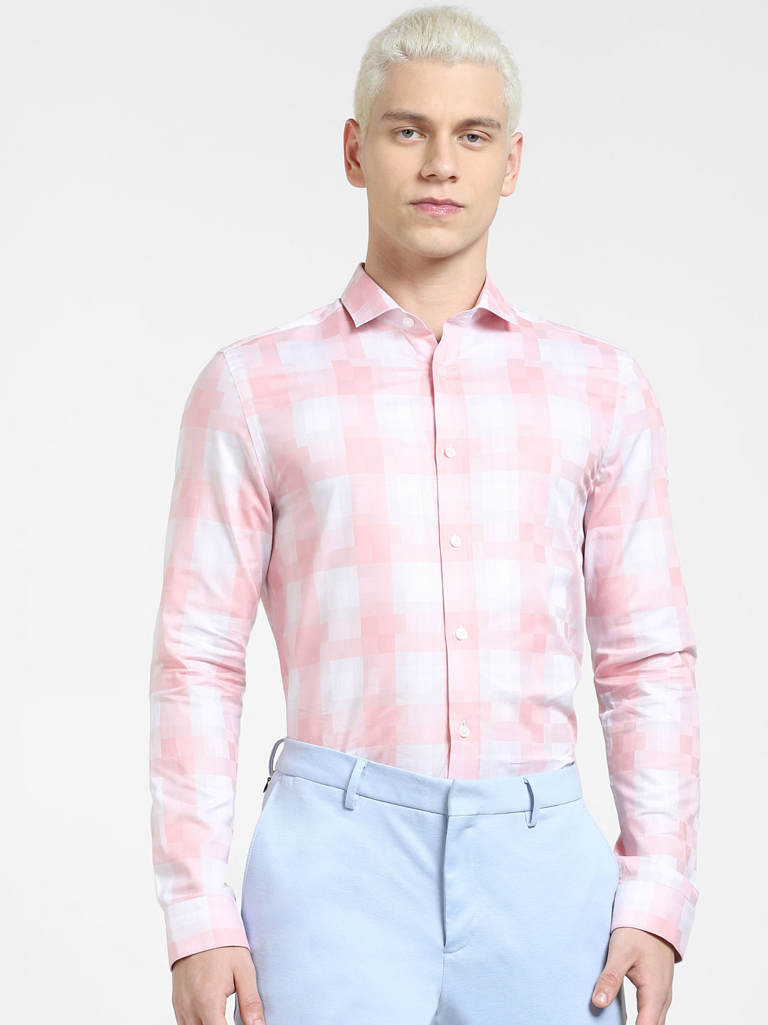 Light Pink Check Full Sleeves Shirt