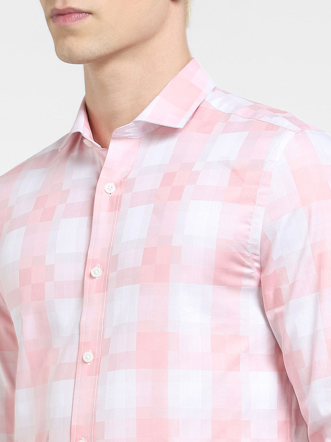Light Pink Check Full Sleeves Shirt