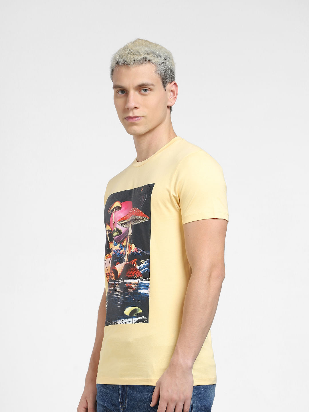 Beige Graphic Print Crew Neck T-shirt