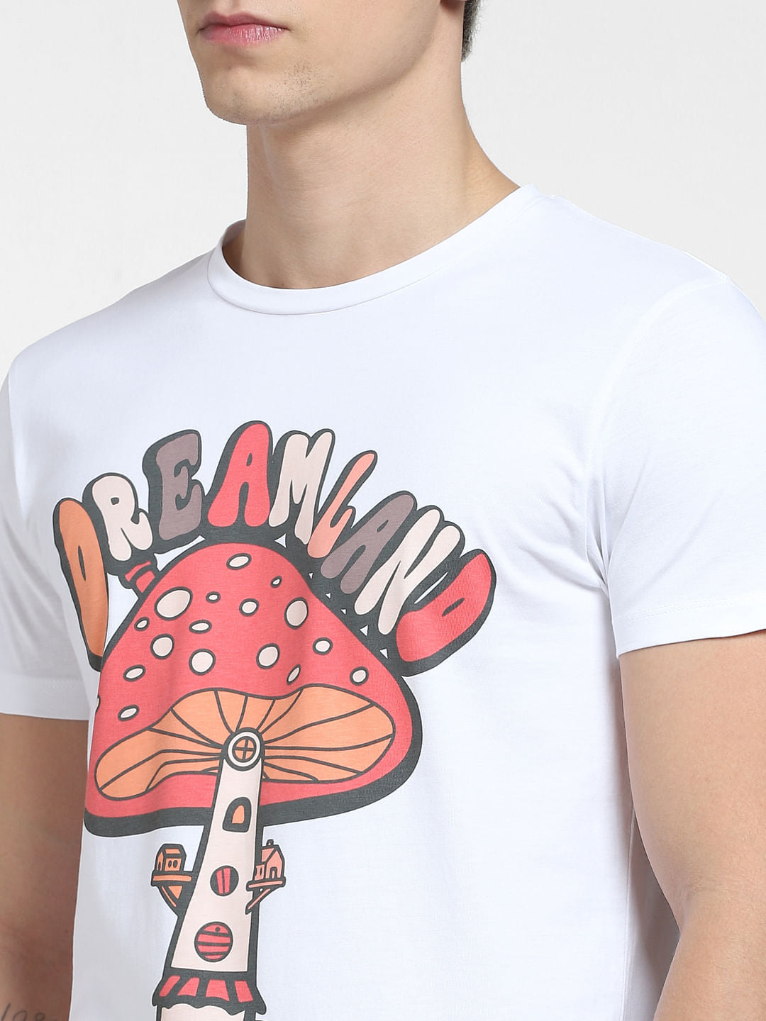 White Graphic Print Crew Neck T-shirt