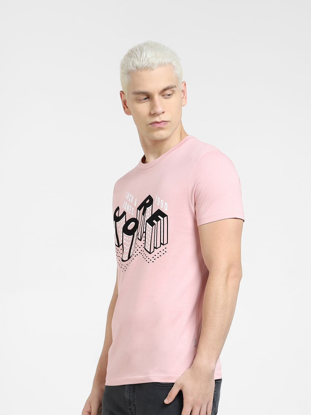 Pink 3D Print Crew Neck T-shirt
