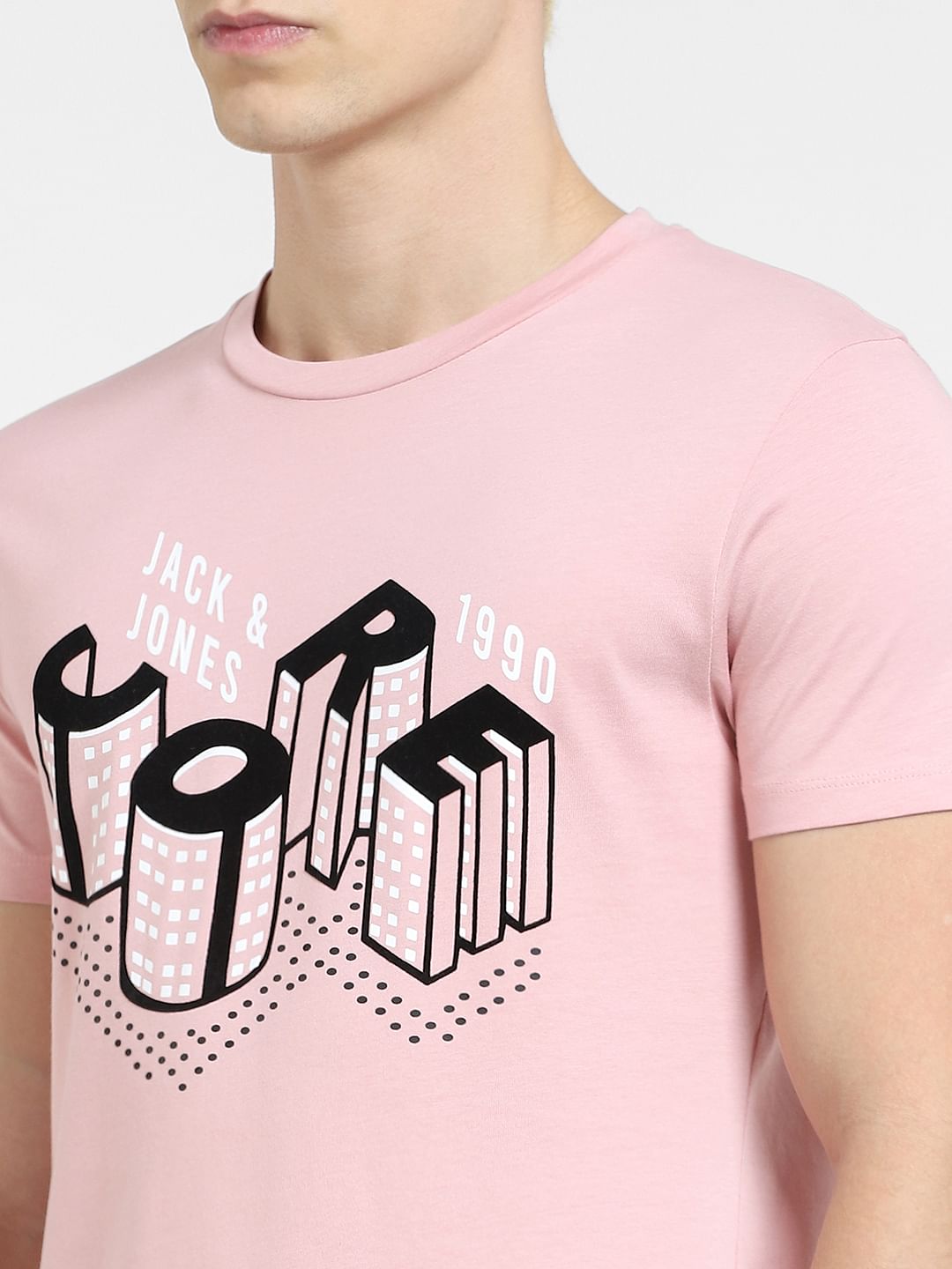 Pink 3D Print Crew Neck T-shirt