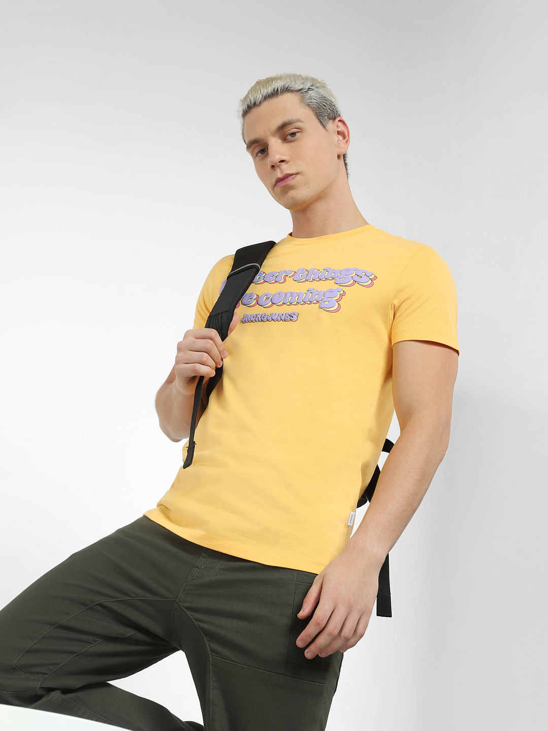 Yellow Typographic Print Crew Neck T-shirt