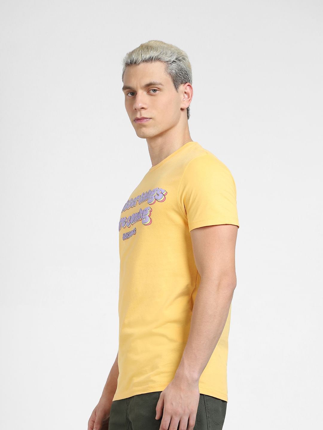 Yellow Typographic Print Crew Neck T-shirt