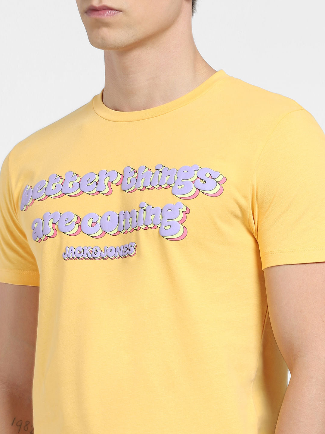 Yellow Typographic Print Crew Neck T-shirt