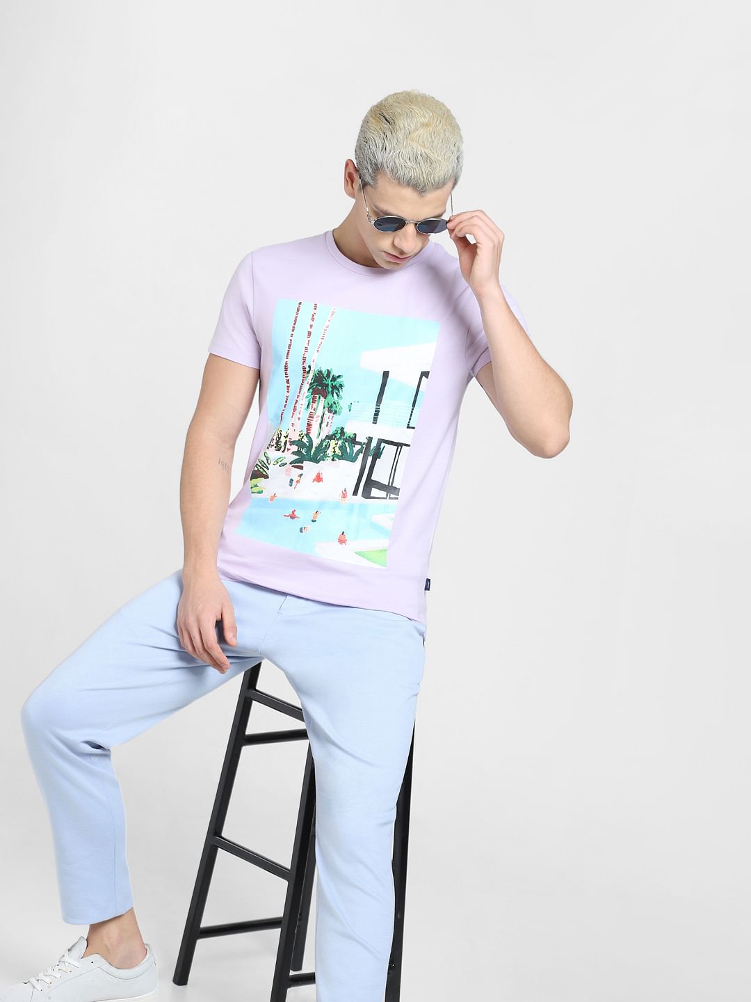 Lilac Graphic Print Crew Neck T-shirt