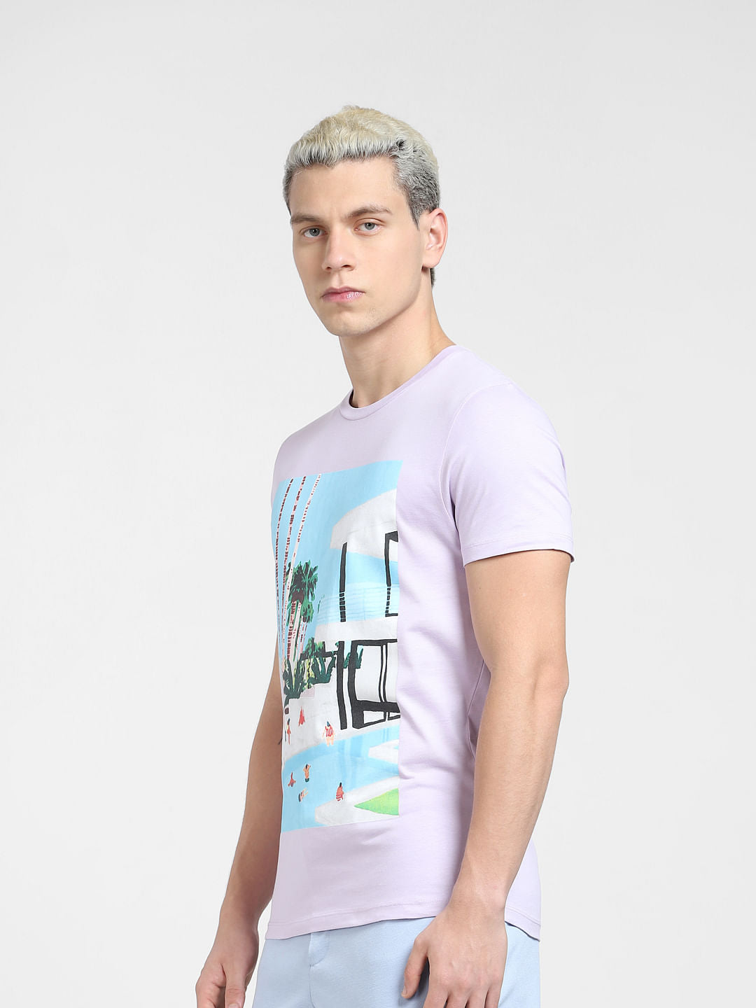 Lilac Graphic Print Crew Neck T-shirt