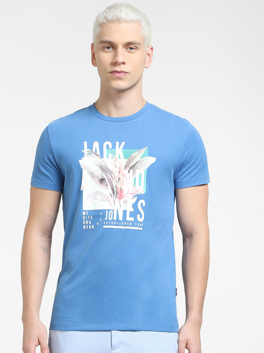 Blue Graphic Print Crew Neck T-shirt