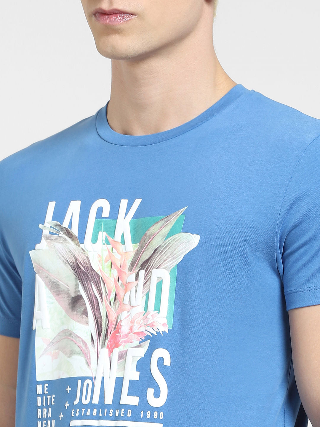 Blue Graphic Print Crew Neck T-shirt