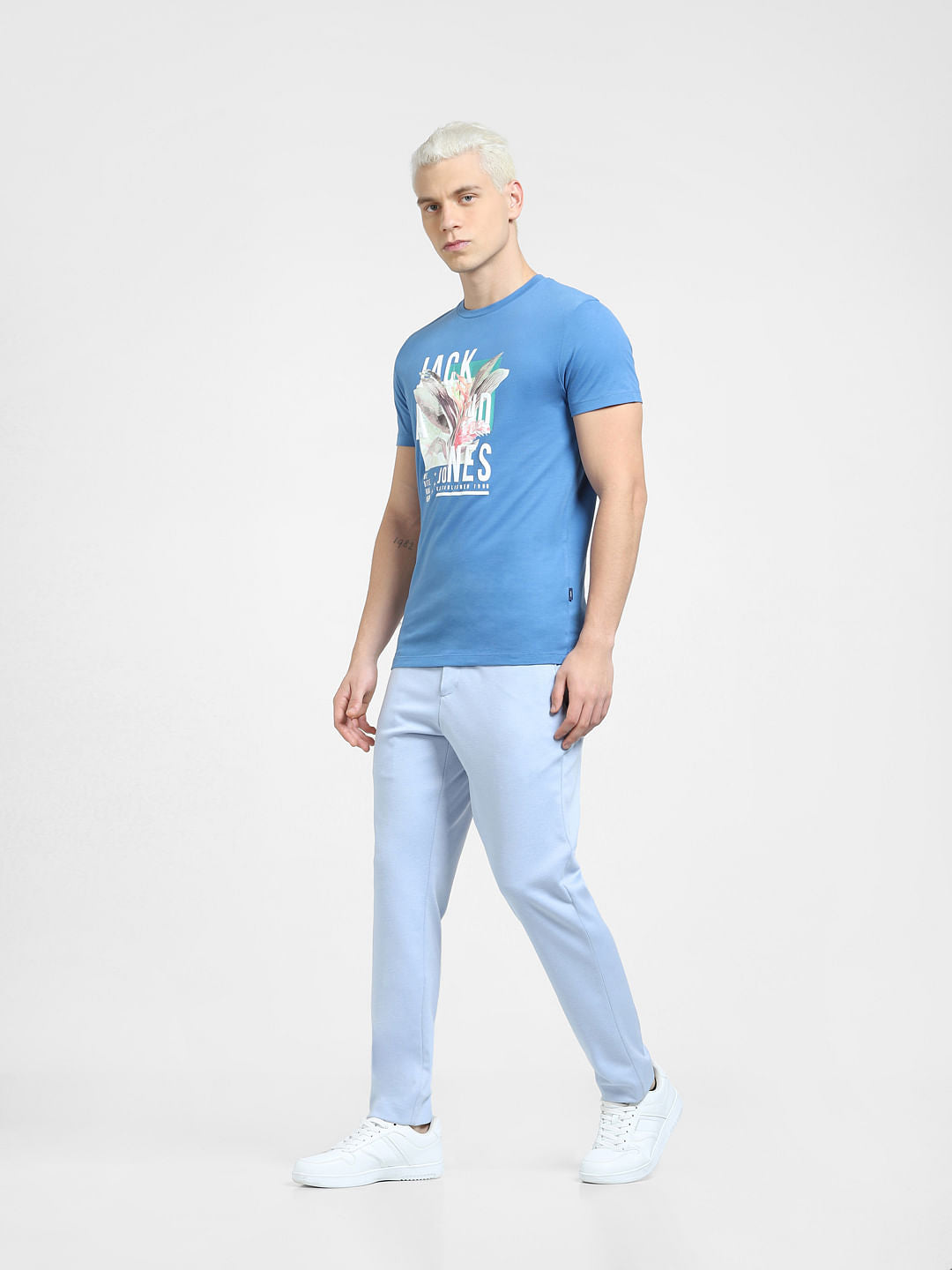 Blue Graphic Print Crew Neck T-shirt