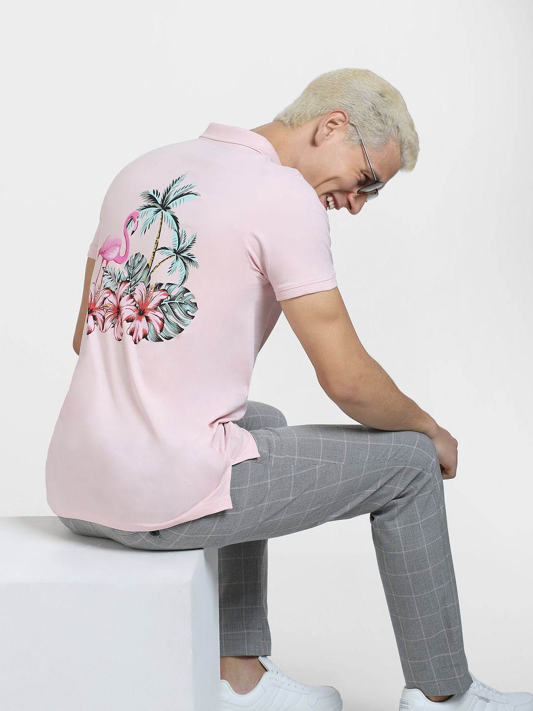 Pink Printed Polo Neck T-shirt