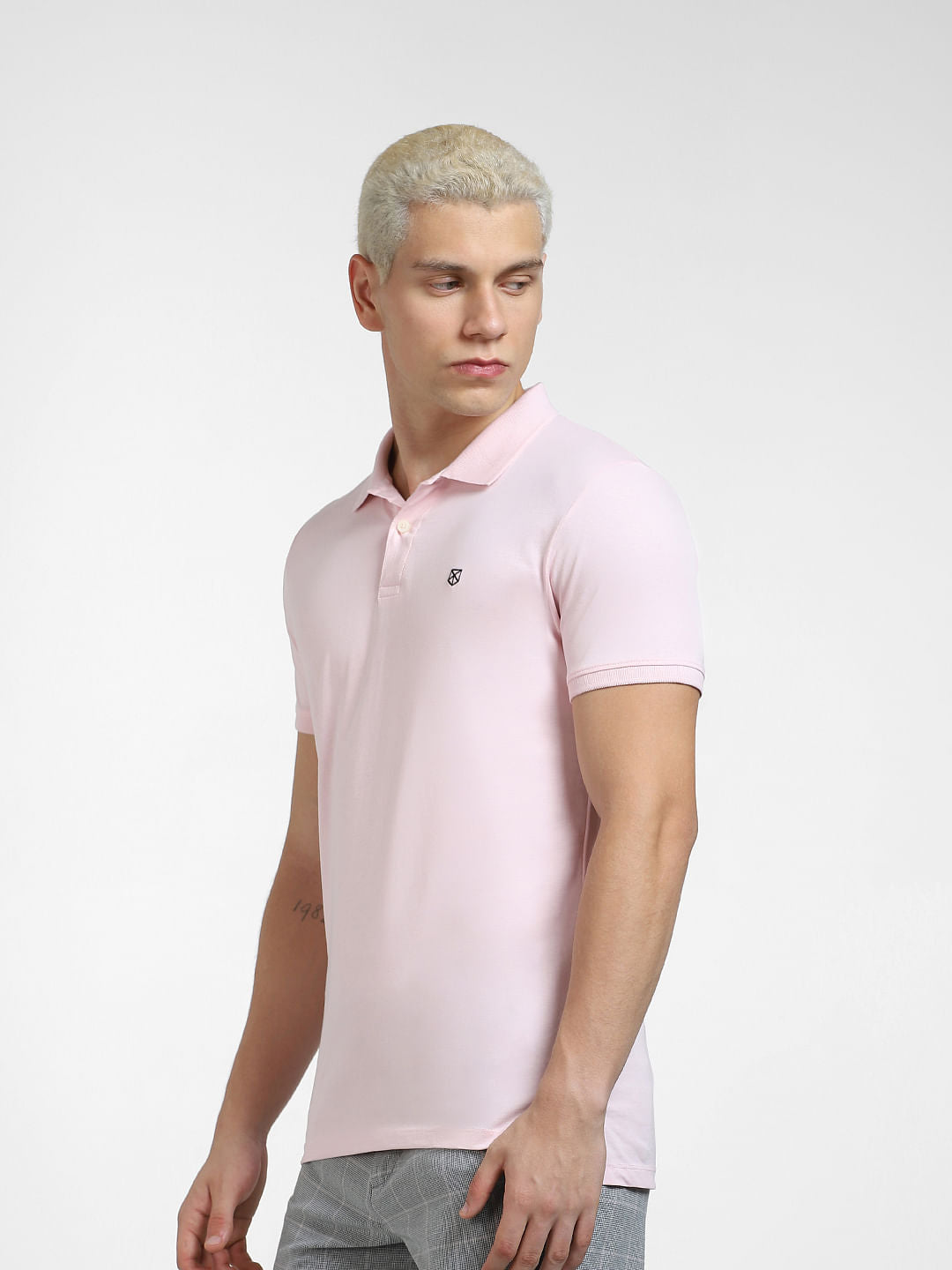 Pink Printed Polo Neck T-shirt