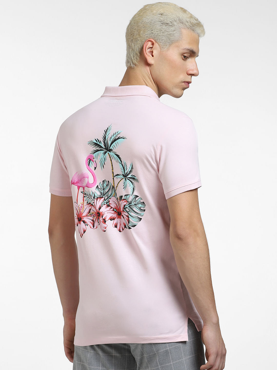 Pink Printed Polo Neck T-shirt