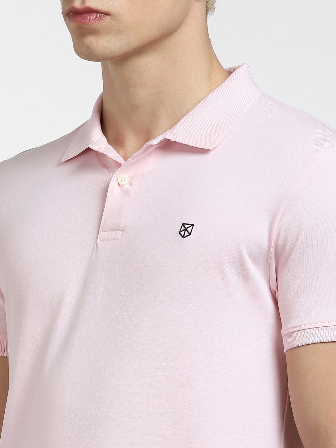 Pink Printed Polo Neck T-shirt