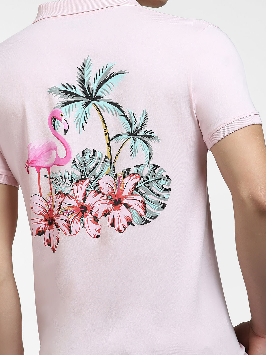 Pink Printed Polo Neck T-shirt