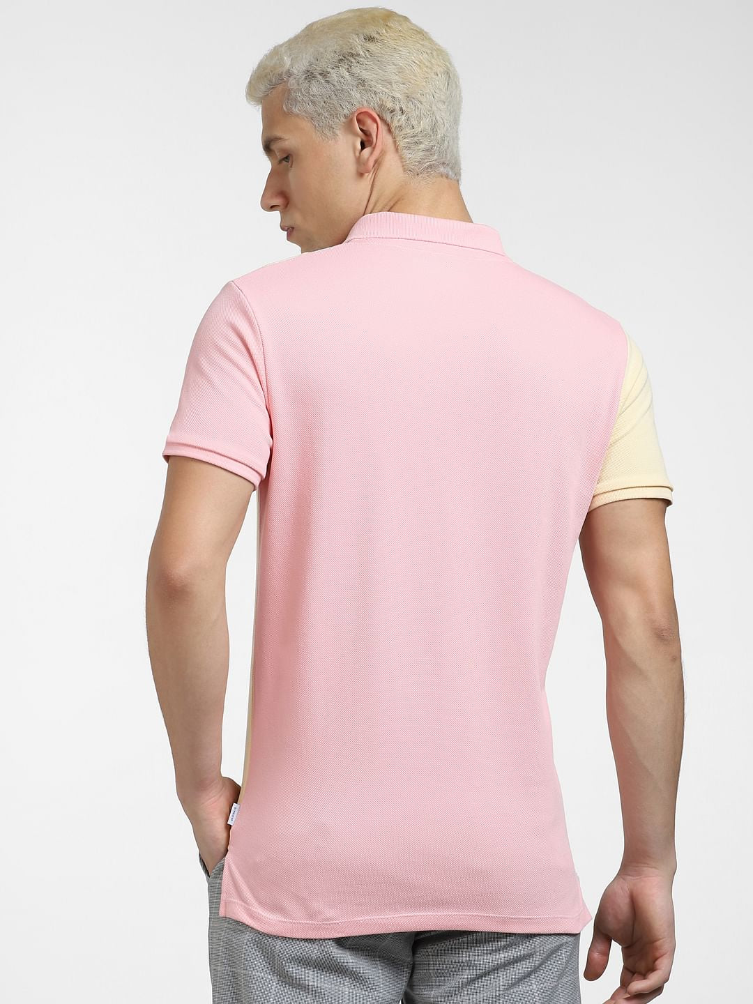 Pink Colourblocked Polo Neck T-shirt