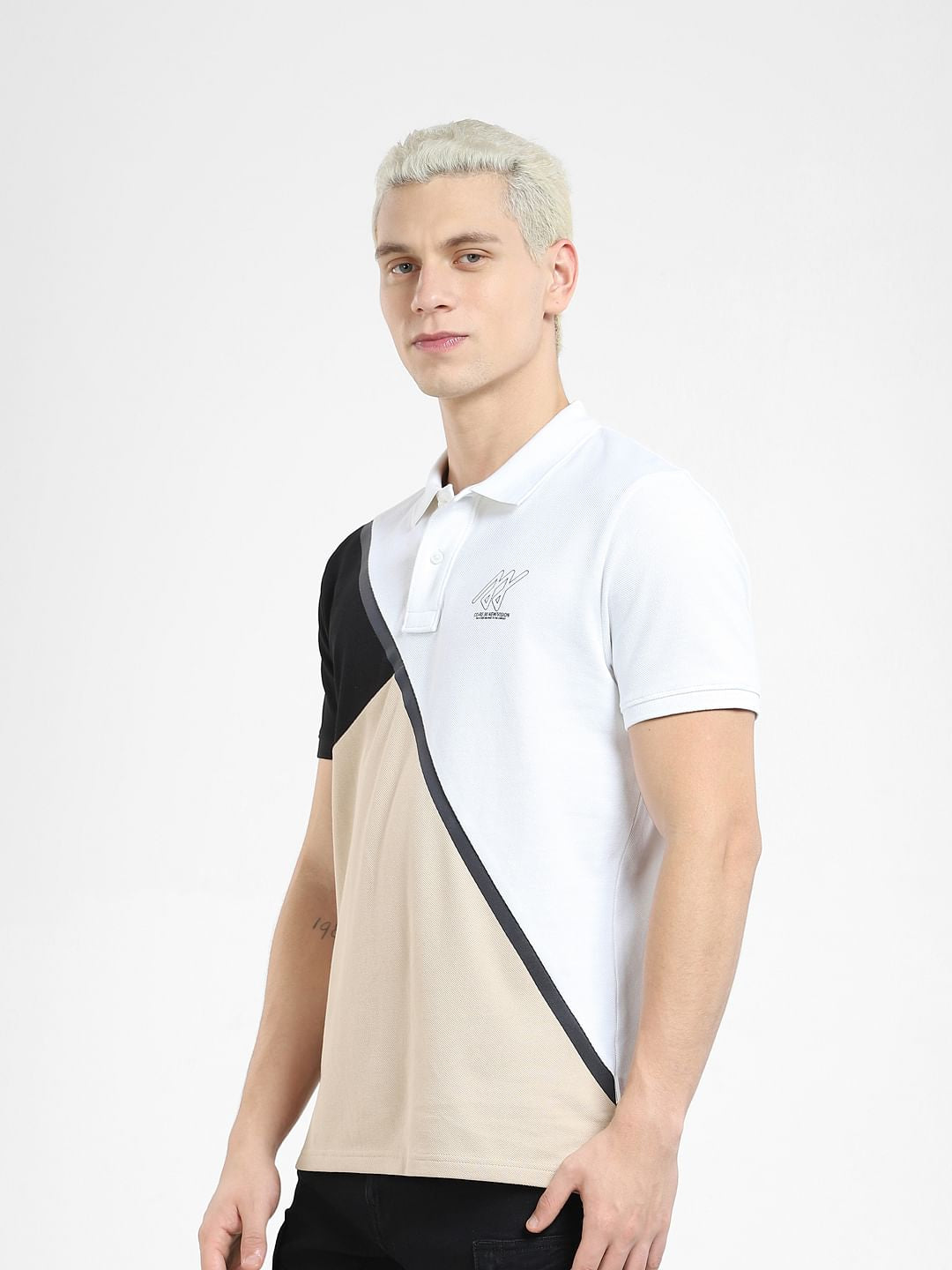 White Colourblocked Polo T-shirt