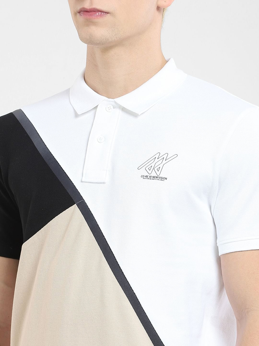 White Colourblocked Polo T-shirt