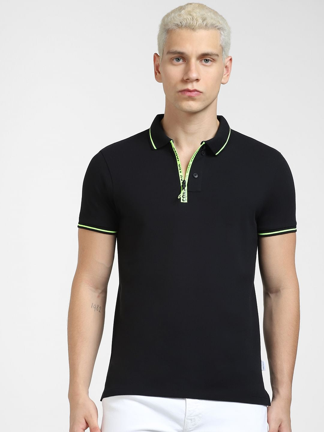 Black Logo Print Polo Neck T-shirt