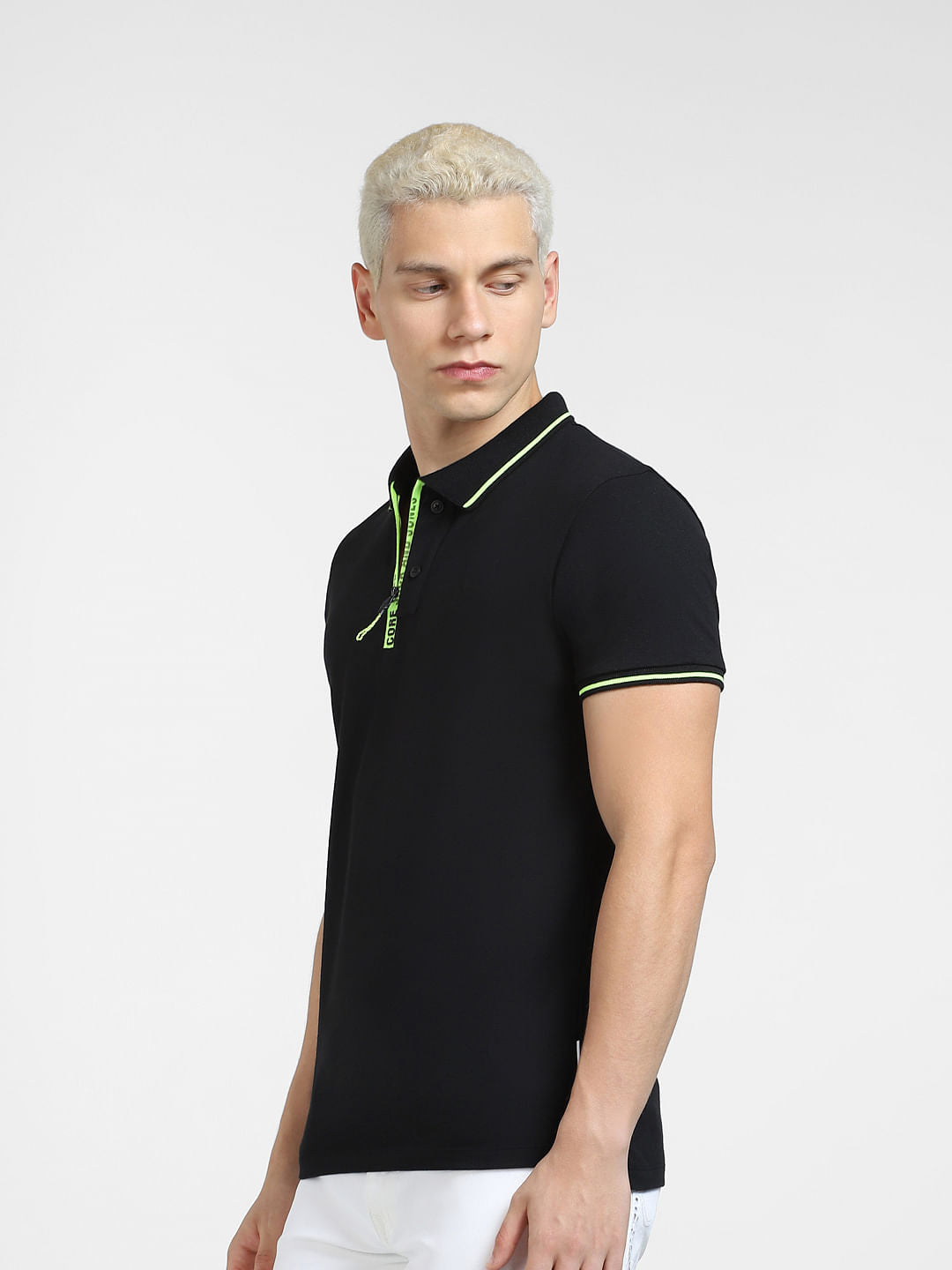 Black Logo Print Polo Neck T-shirt