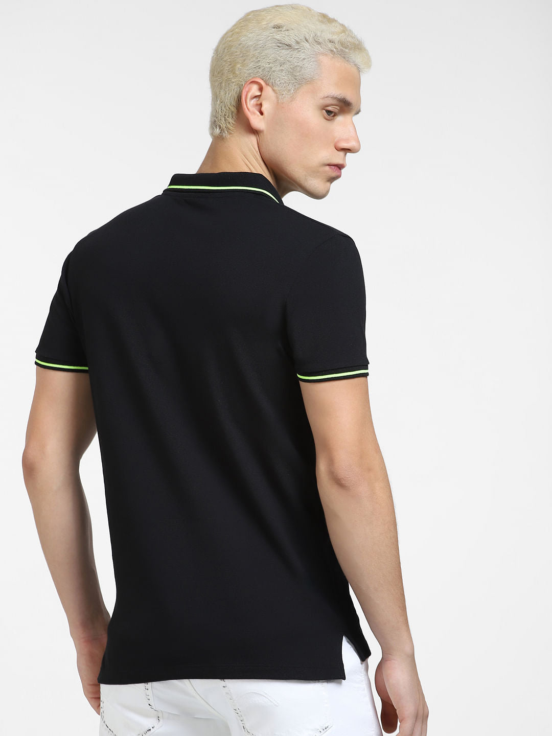 Black Logo Print Polo Neck T-shirt