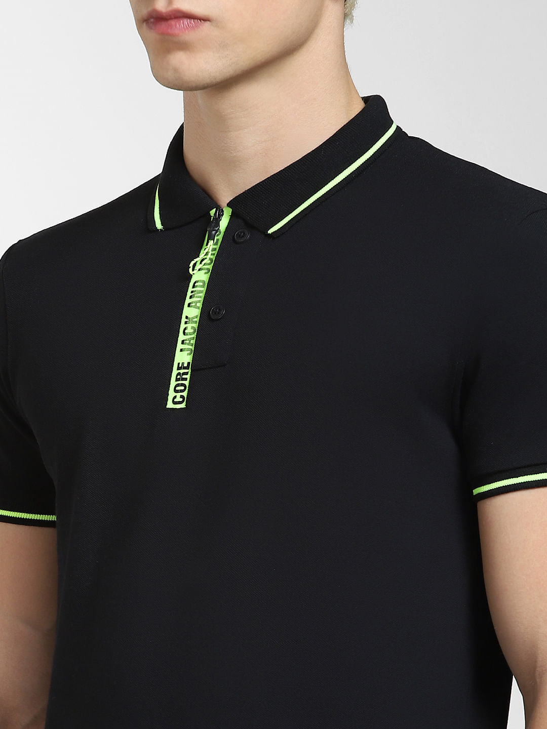 Black Logo Print Polo Neck T-shirt