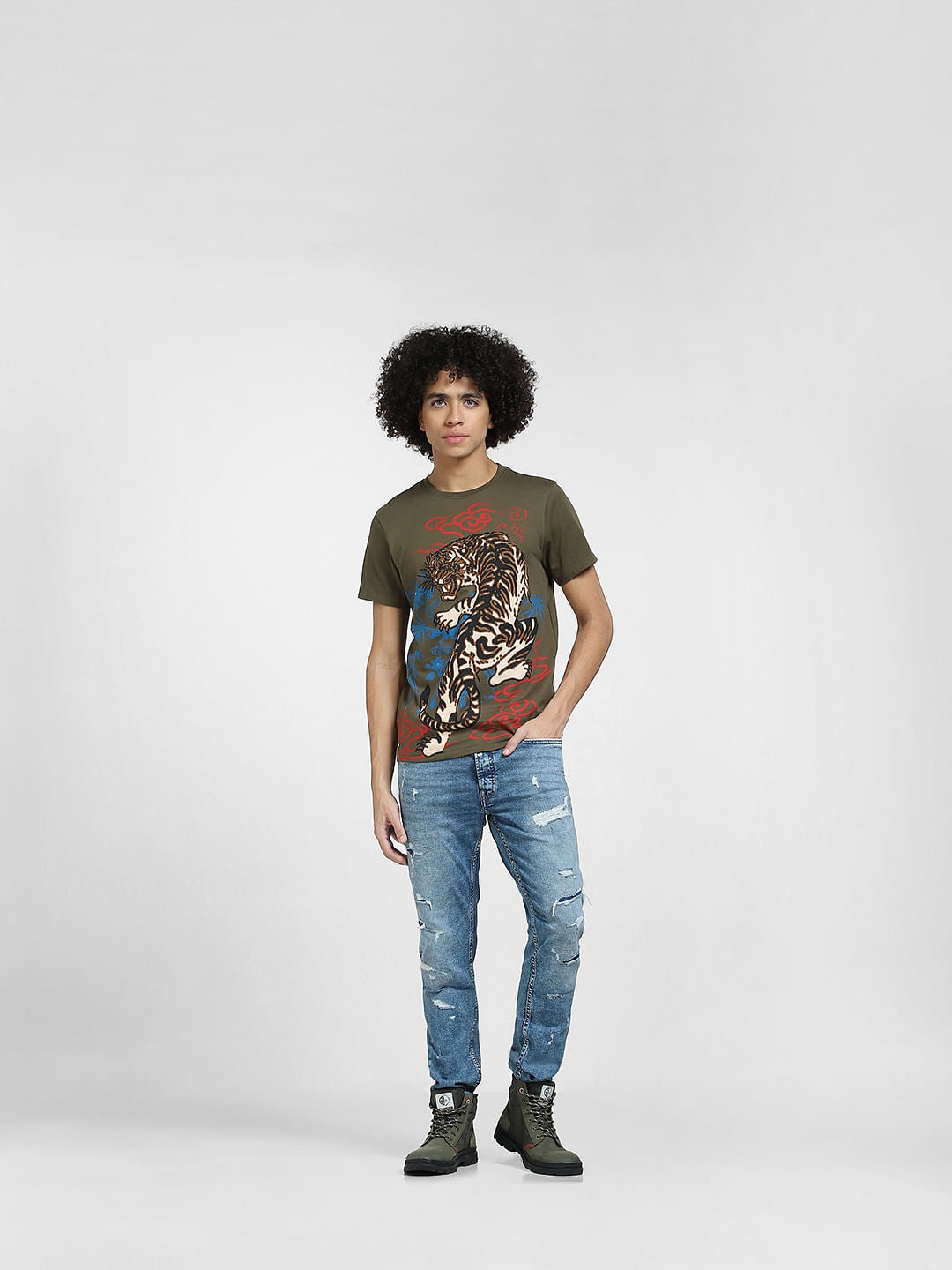 Green Graphic Print Crew Neck T-shirt