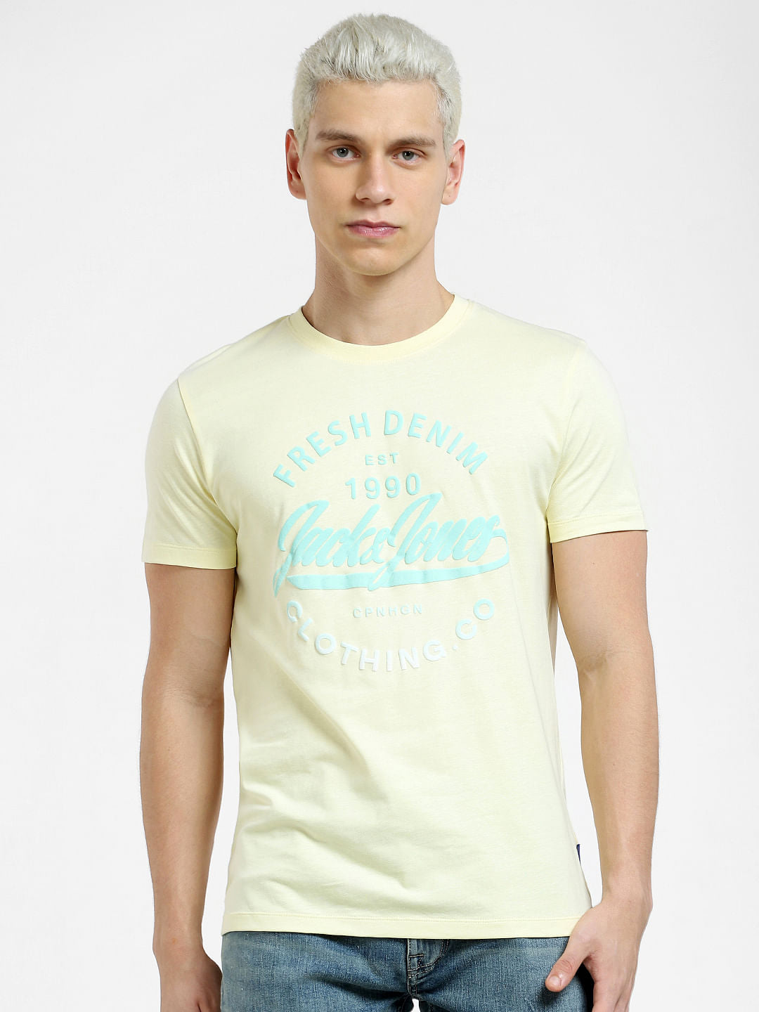 Beige Logo Print Crew Neck T-shirt