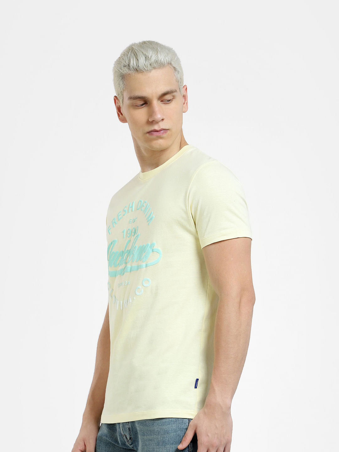 Beige Logo Print Crew Neck T-shirt