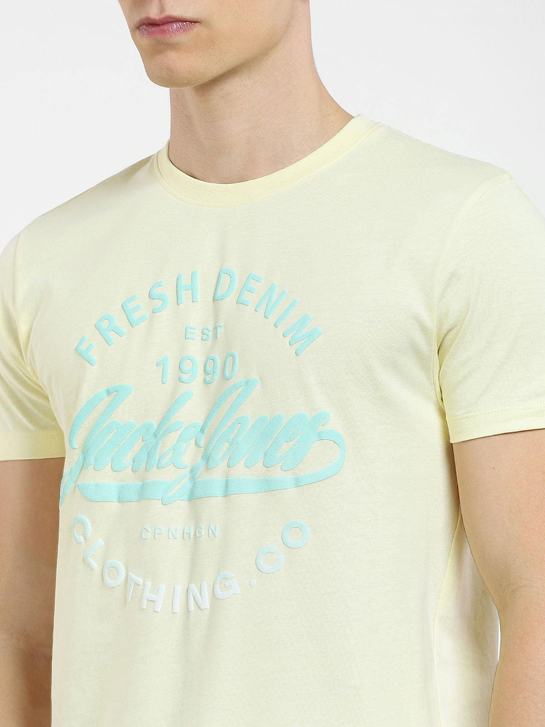 Beige Logo Print Crew Neck T-shirt